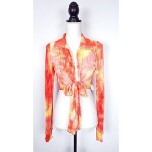NEW NWT Spring Haze Tie Dye Crinkle Pleated Top Orange Pink Yellow Size Medium